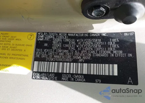 2008 Lexus Rx 350 from USA, damaged, VIN 2T2GK31UX8C038697